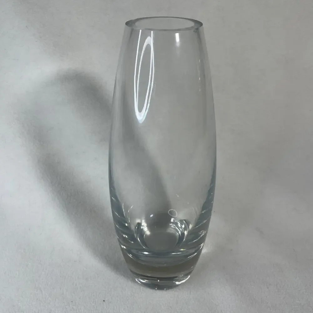 Romania Crystal Clear Heavy Mouth Blown Glass Vase w/ Sticker 10.5